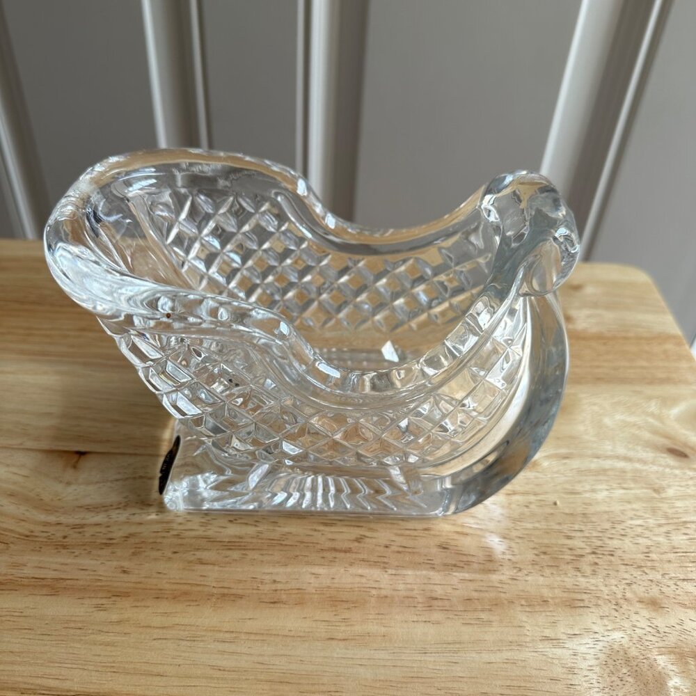 90S Vintage Lead Crystal Decorative Christmas Sleigh Candy Vase
